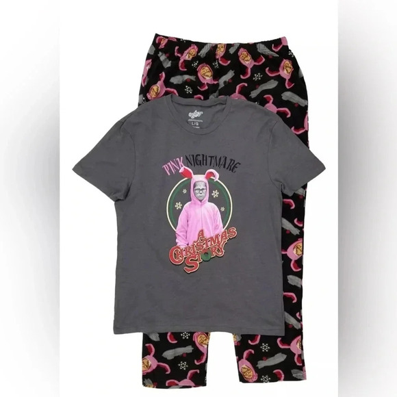 A Christmas Story Mens Ralphie Pink Nightmare Sleepwear Pajama Set size L - Picture 1 of 9